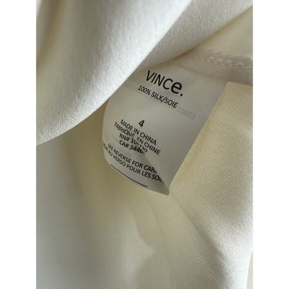 Vince Tipped Contrast 100% Silk Blouse Tan Size 4 Office Quiet Luxury Minimalist - Picture 6 of 12